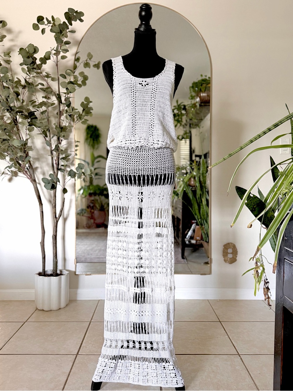 Handmade Ethereal Crochet Goddess Maxi Dress Coastal Siren Ivory Lace Gown